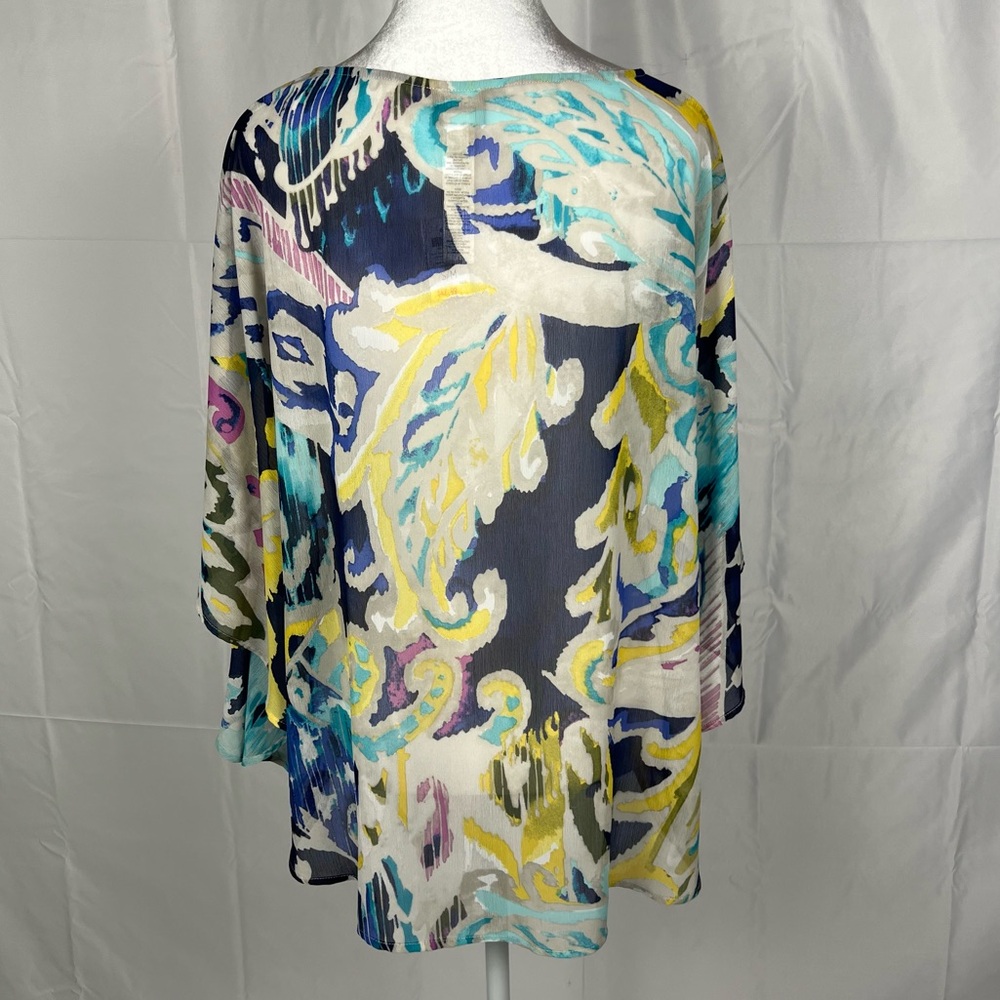 NWT Chico’s hand-painted paisley Chianti sheer poncho in Nocturne Navy. - Picture 5 of 10